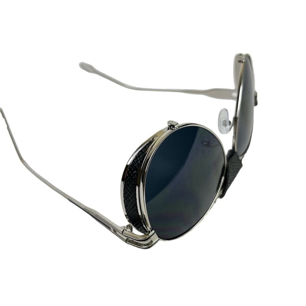 AVIATOR Black Faux Leather Metal Frame Large Sunglasses Sun Glasses Fashion - Picture 8 of 15